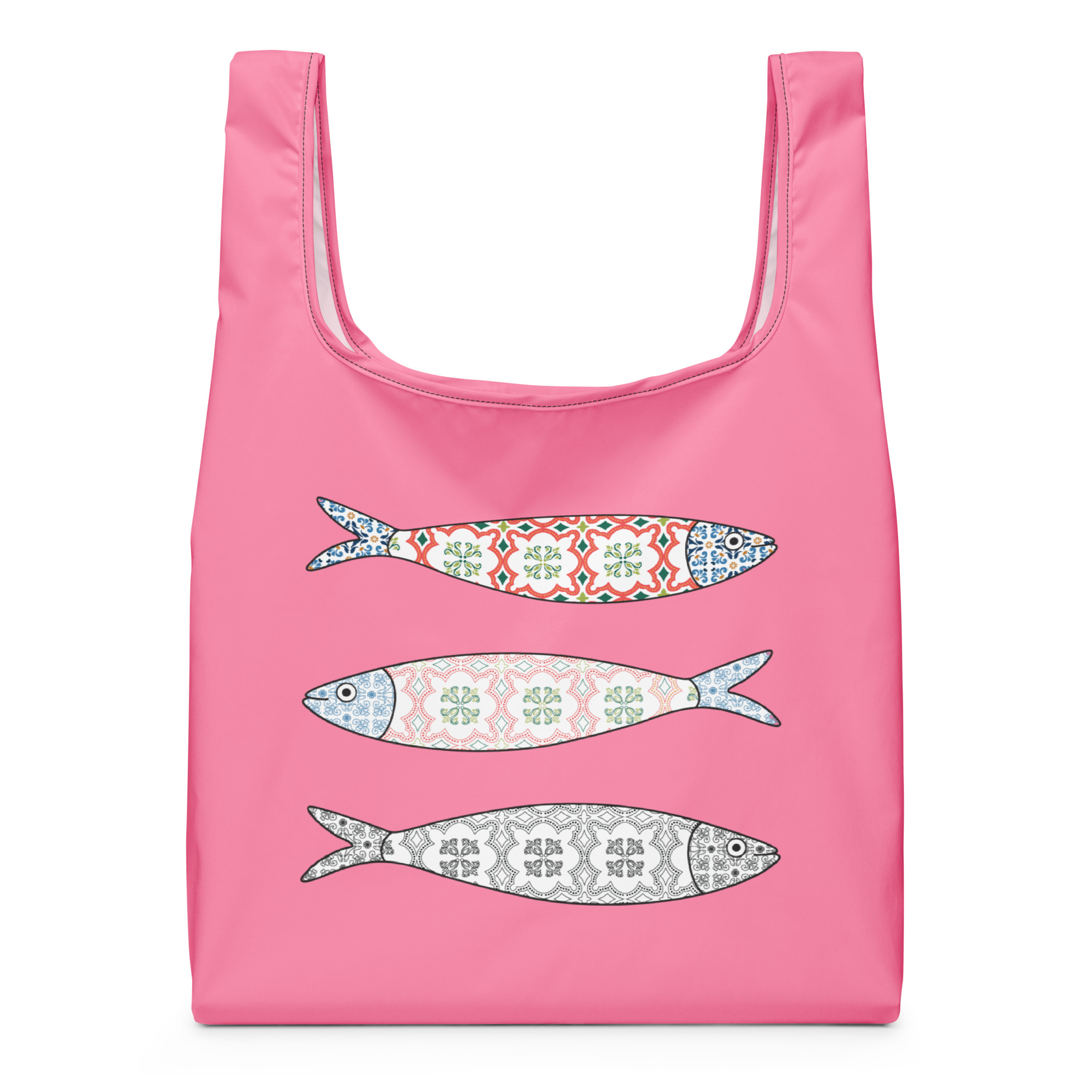 Pink Shopping Bag with Lisbon Style Decorative Fishes - Image 8