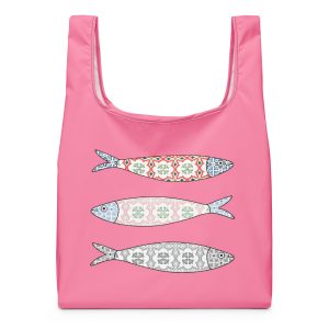 Pink Shopping Bag with Lisbon Style Decorative Fishes