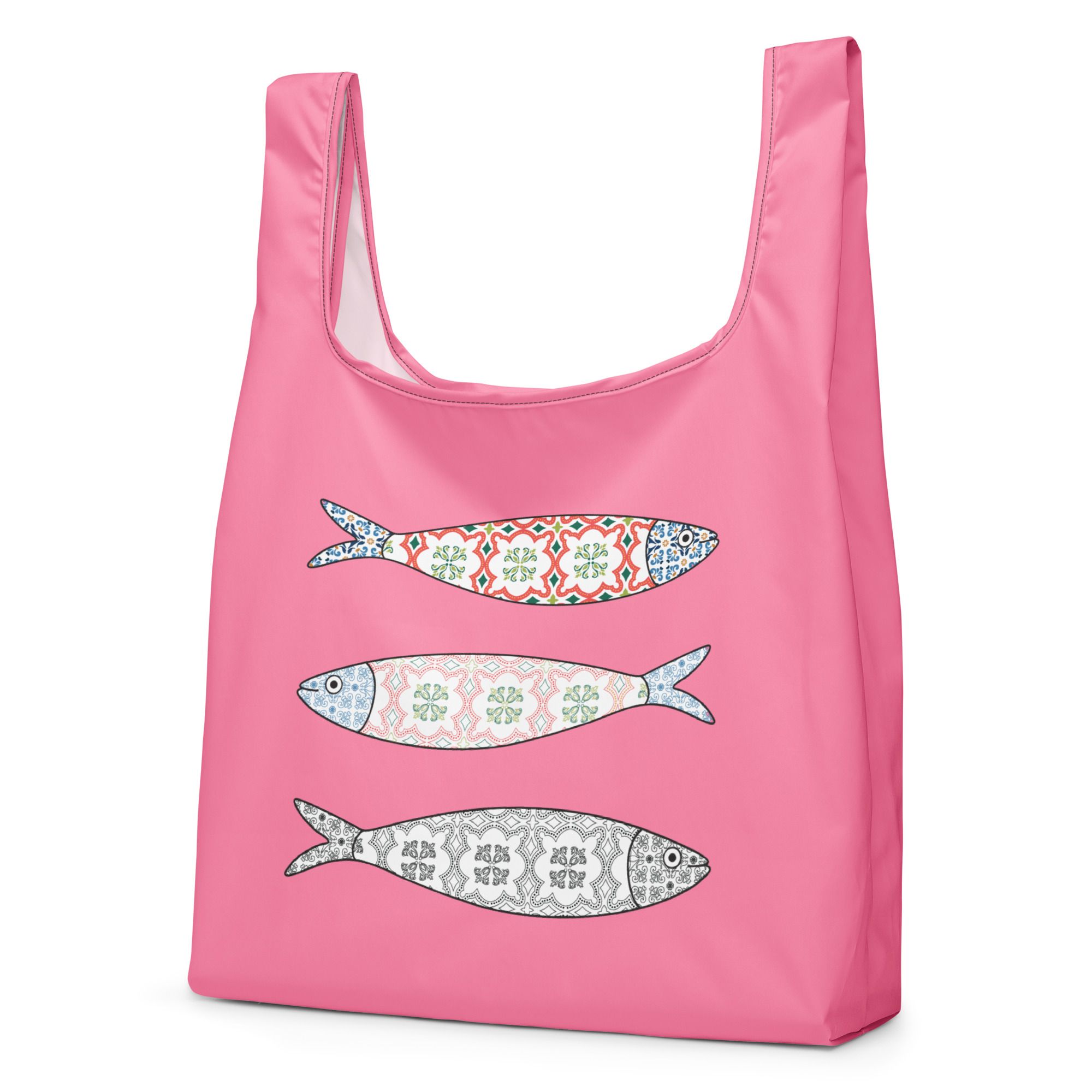 Pink Shopping Bag with Lisbon Style Decorative Fishes - Image 7