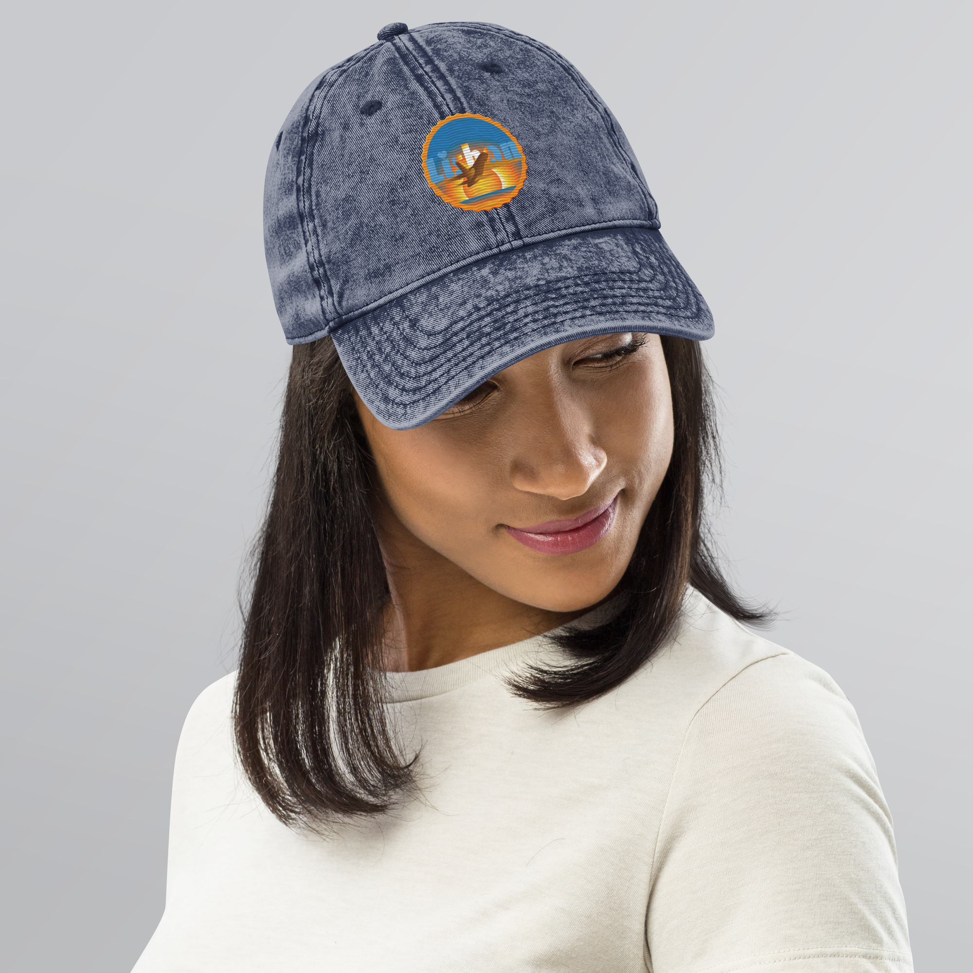 Vintage Cotton Twill Cap with Lisbon Embroidery Design - Image 2